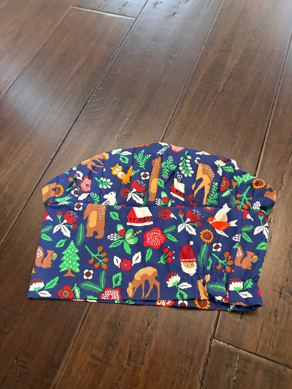 IKEA Kids Hat with Navy Blue, Green, Red and Brown Woodland Print